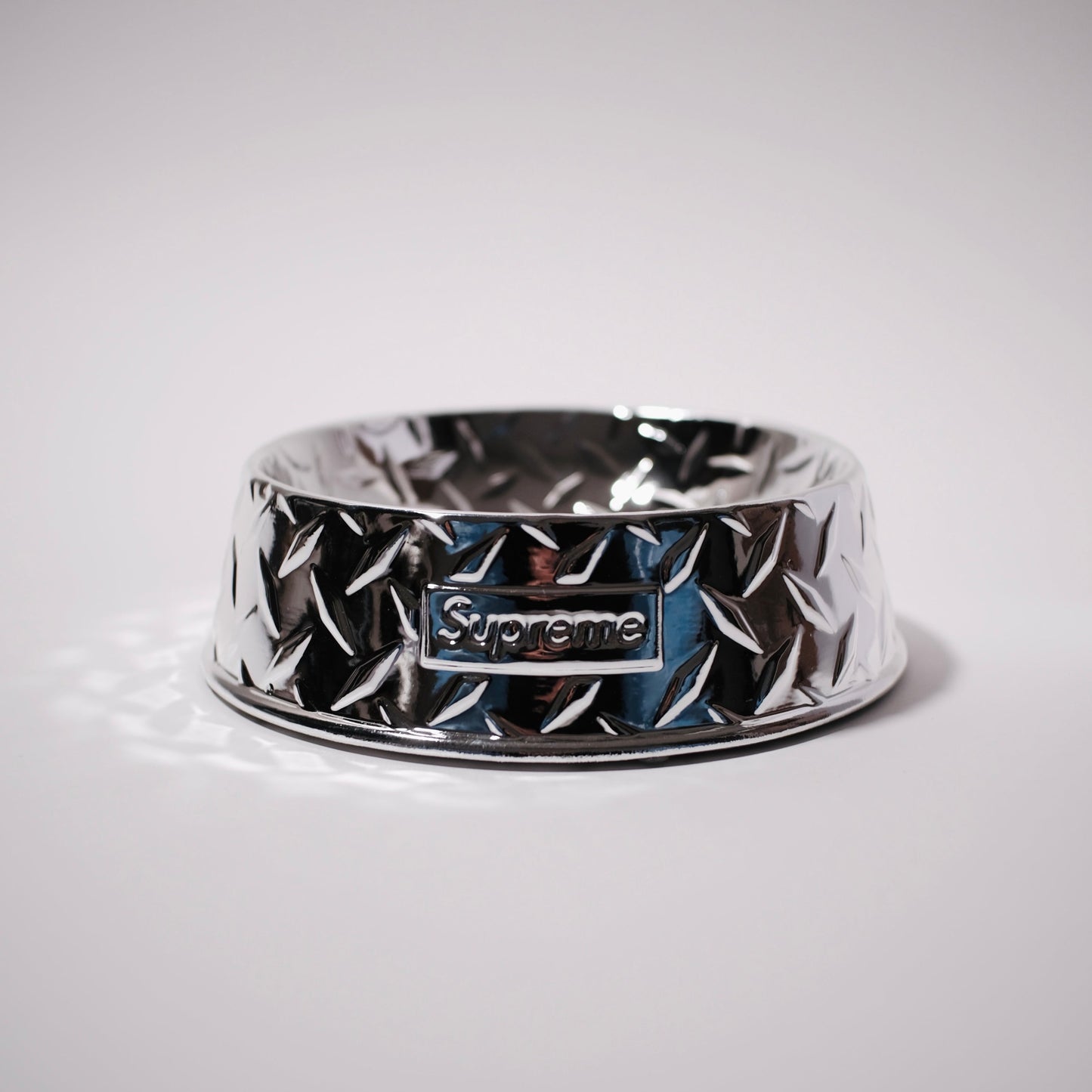 Supreme Diamond Plate Dog Bowl Silver