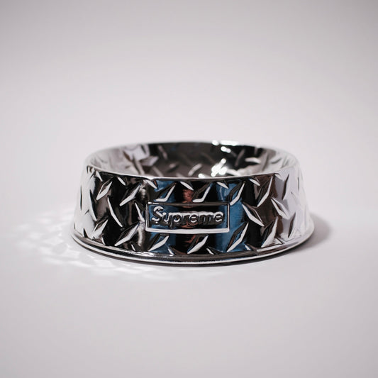 Supreme Diamond Plate Dog Bowl Silver