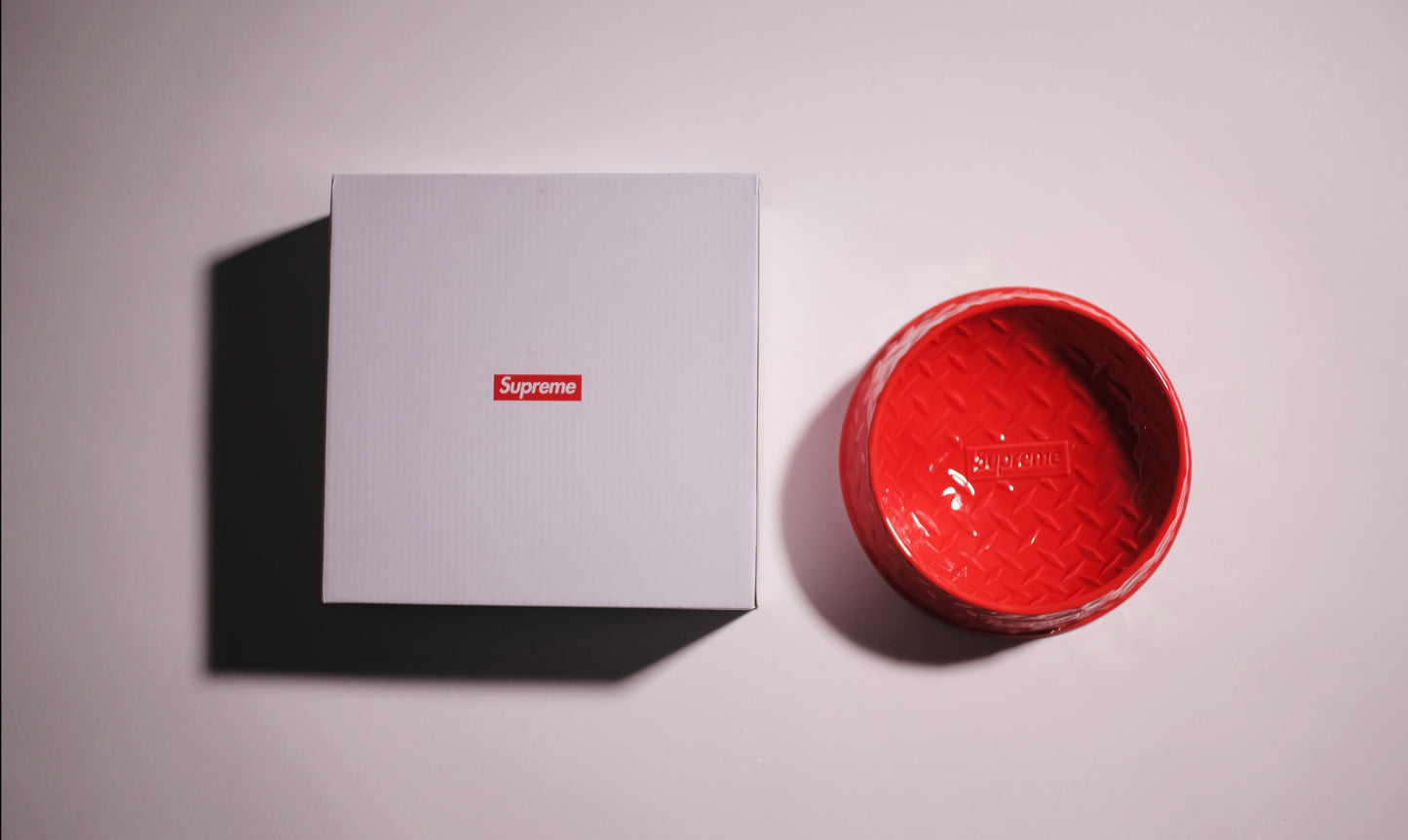 Supreme Diamond Plate Dog Bowl Red
