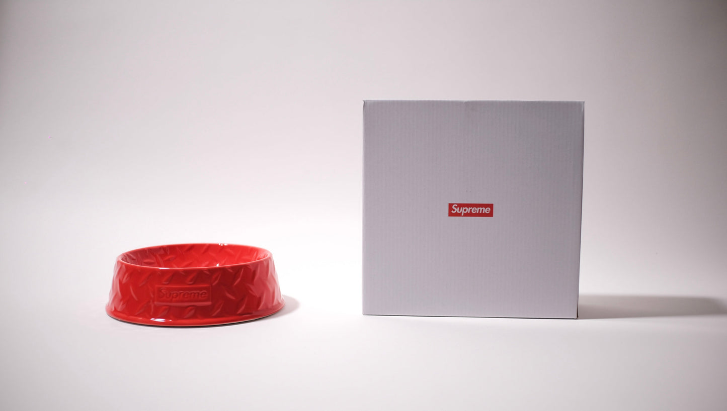 Supreme Diamond Plate Dog Bowl Red