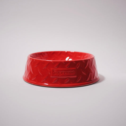 Supreme Diamond Plate Dog Bowl Red
